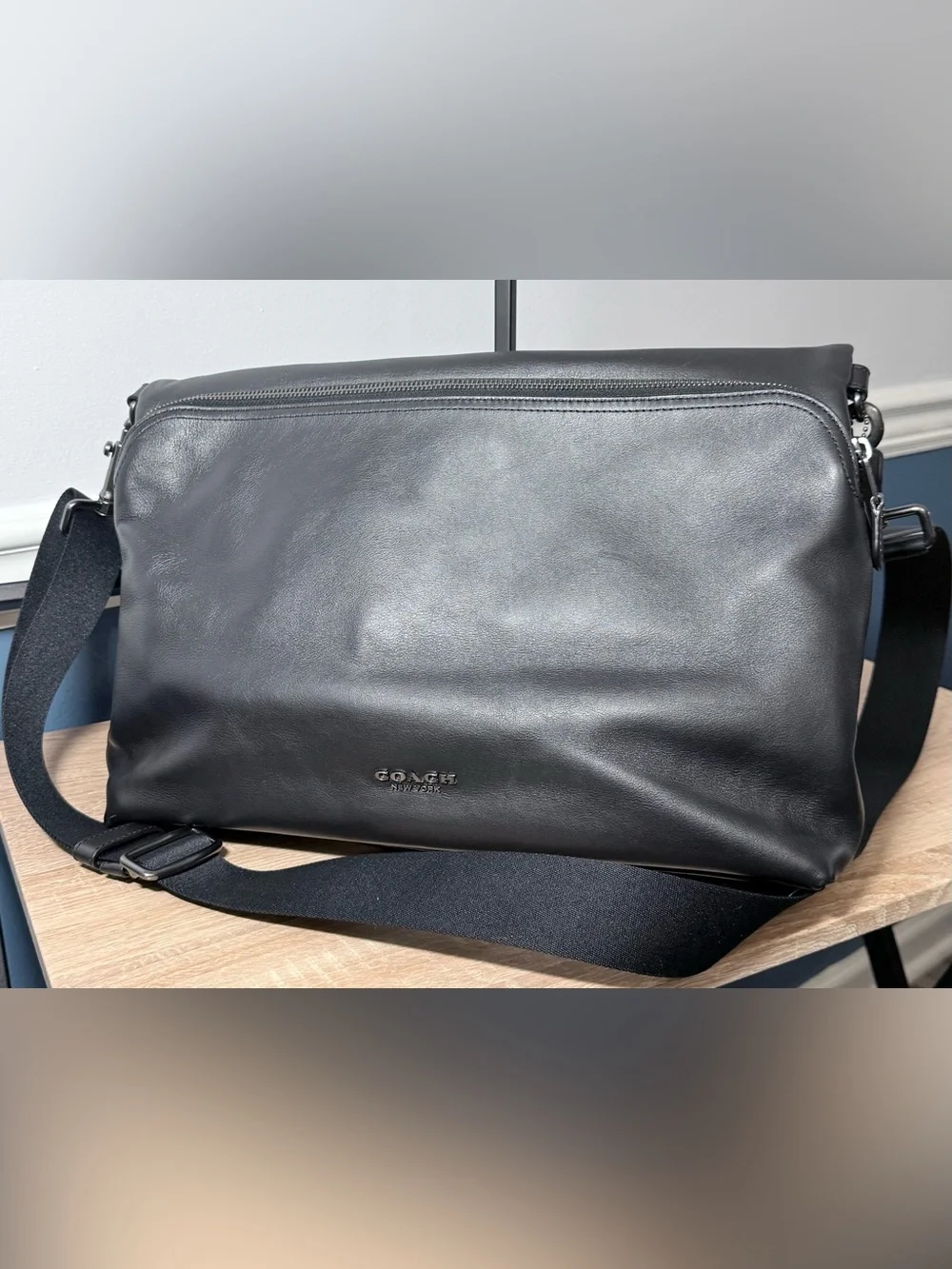 Coach Graham Foldover Tote Black Leather Crossbody Messenger Bag F50712